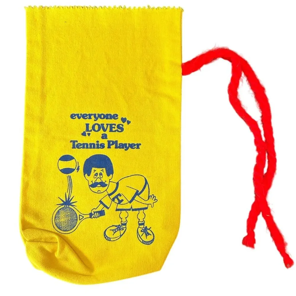 Vtg Tennis Ball Bag- with red yarn tie- some wear- tennis player gift 11x7